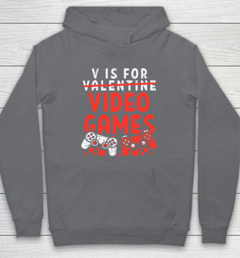 V Is For Video Games Funny Valentines Day Gamer Hoodie 3