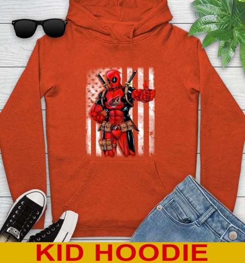 NHL Hockey Arizona Coyotes Deadpool American Flag Shirt Youth Hoodie - Image 5