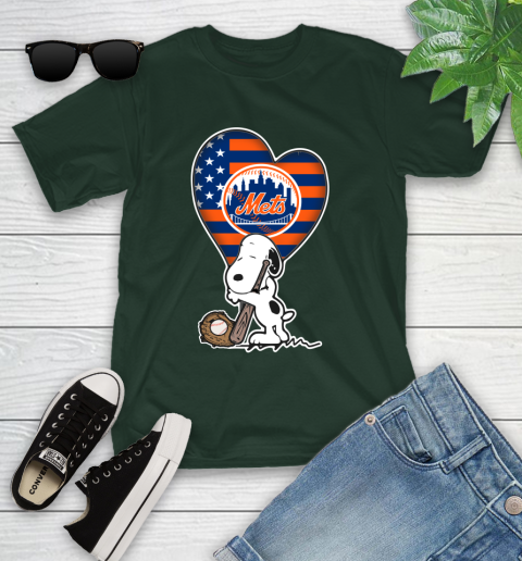 New York Mets MLB Baseball The Peanuts Movie Adorable Snoopy Youth T-Shirt 5