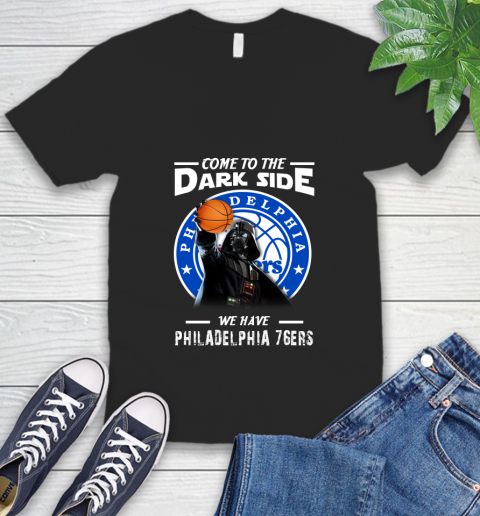 NBA Come To The Dark Side We Have Philadelphia 76ers Star Wars Darth Vader Basketball V-Neck T-Shirt