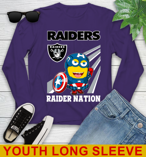NFL Football Oakland Raiders Captain America Marvel Avengers Minion Shirt Youth Long Sleeve 4