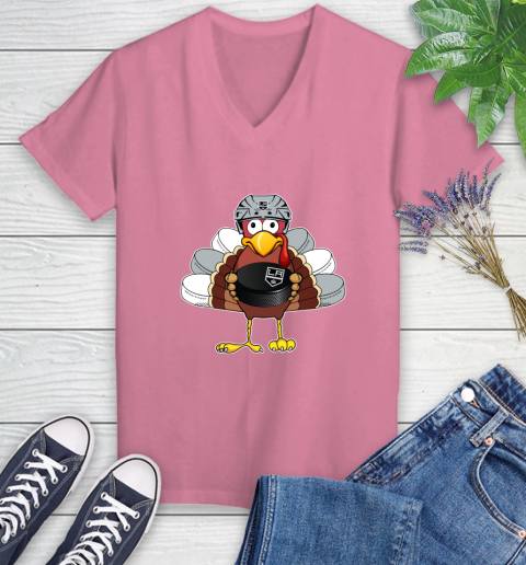 Los Angeles Kings Turkey Thanksgiving Day Women's V-Neck T-Shirt 13