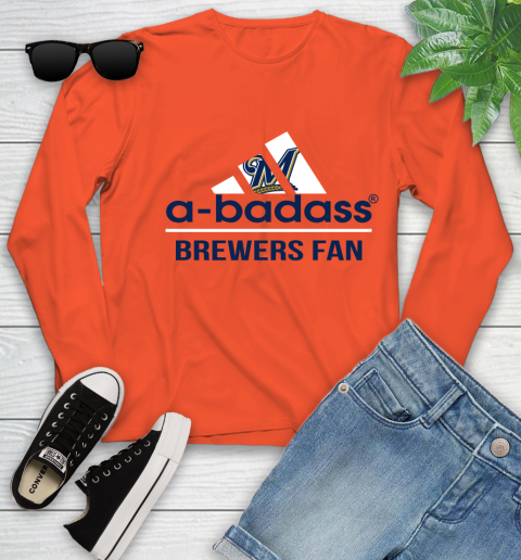 MLB A Badass Milwaukee Brewers Fan Adidas Baseball Sports Youth Long Sleeve 3