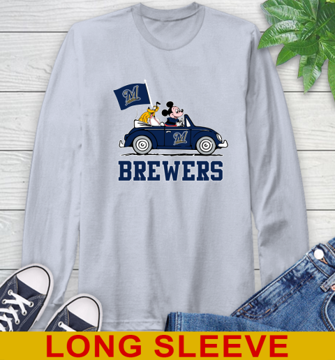 MLB Baseball Milwaukee Brewers Pluto Mickey Driving Disney Shirt Long Sleeve T-Shirt 6