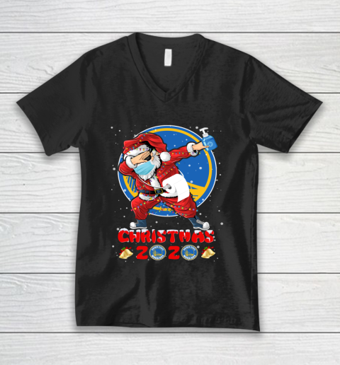 Golden State Warriors Funny Santa Claus Dabbing Christmas 2020 NBA V-Neck T-Shirt