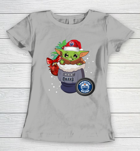 Edmonton Oilers Christmas Baby Yoda Star Wars Funny Happy NHL Women's T-Shirt 11