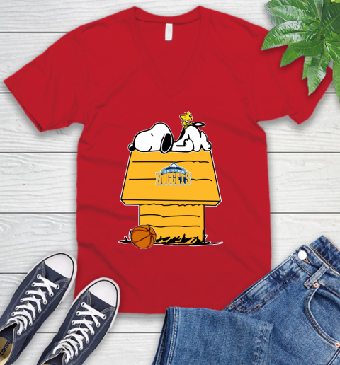 Denver Nuggets NBA Basketball Snoopy Woodstock The Peanuts Movie V-Neck T-Shirt 7