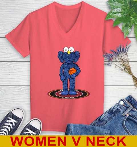 NBA Basketball Miami Heat Kaws Bff Blue Figure Shirt Women's V-Neck T-Shirt 7