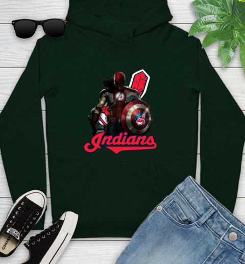 MLB Captain America Thor Spider Man Hawkeye Avengers Endgame Baseball Cleveland Indians Youth Hoodie 13