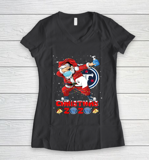 Tennessee Titans Funny Santa Claus Dabbing Christmas 2020 NFL Women's V-Neck T-Shirt 6