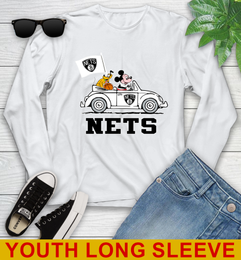 NBA Basketball Brooklyn Nets Pluto Mickey Driving Disney Shirt Youth Long Sleeve