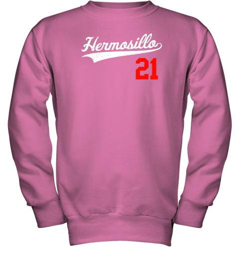 njpx hermosillo shirt in baseball style for mexican fans youth sweatshirt 47 front safety pink