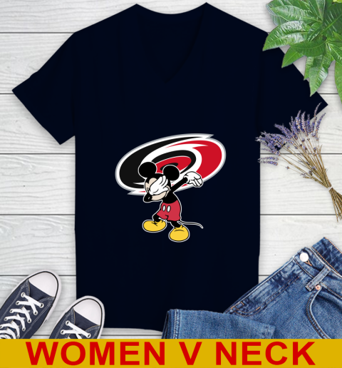 Carolina Hurricanes NHL Hockey Dabbing Mickey Disney Sports Women's V-Neck T-Shirt 3