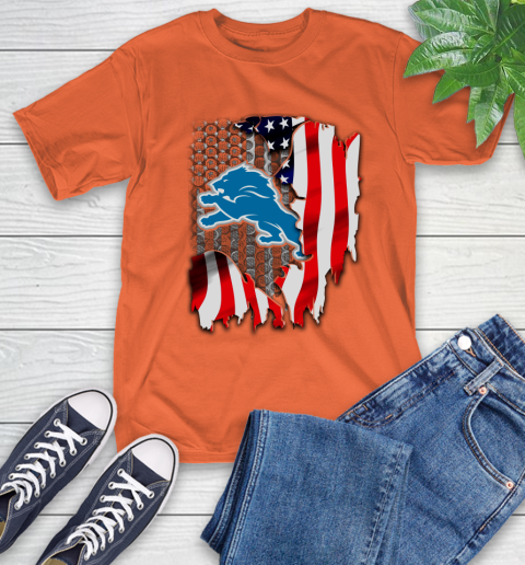Detroit Lions NFL Football American Flag T-Shirt 4