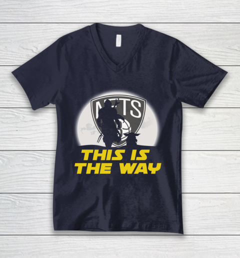 Brooklyn Nets NBA Basketball Star Wars Yoda And Mandalorian This Is The Way V-Neck T-Shirt 2