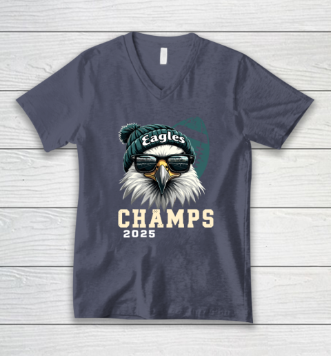 Eagles Sunglasses Championship 2025 Celebrated Eagles V-Neck T-Shirt 6