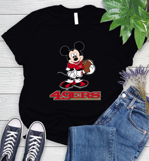 NFL Football San Francisco 49ers Cheerful Mickey Mouse Shirt Women's T-Shirt NFL Football San Francisco 49ers Cheerful Mickey Mouse Shirt Women's T-Shirt