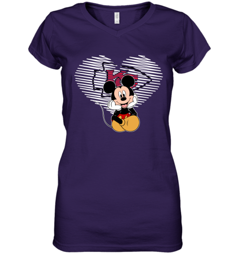 NFL Kansas City Chiefs The Heart Mickey Mouse Disney Football T Shirt TB1YvV4RQEm women v neck t shirt 39 95 151514 front purple