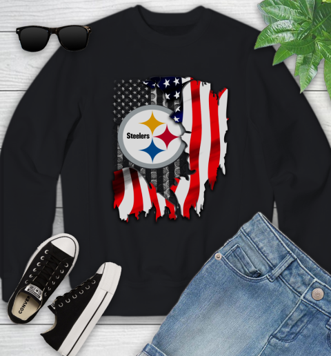 Pittsburgh Steelers NFL Football American Flag Youth Sweatshirt