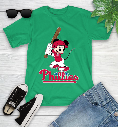 MLB Baseball Philadelphia Phillies Cheerful Mickey Mouse Shirt Youth T-Shirt 6