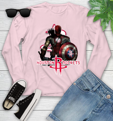 Houston Rockets NBA Basketball Captain America Thor Spider Man Hawkeye Avengers Youth Long Sleeve 10