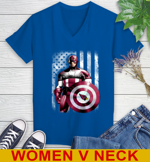 Arizona Cardinals NFL Football Captain America Marvel Avengers American Flag Shirt Women's V-Neck T-Shirt 9