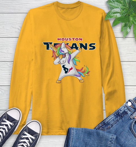 Houston Texans NFL Football Funny Unicorn Dabbing Sports Long Sleeve T-Shirt 3