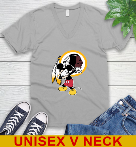 Washington Redskins NFL Football Dabbing Mickey Disney Sports V-Neck T-Shirt 4