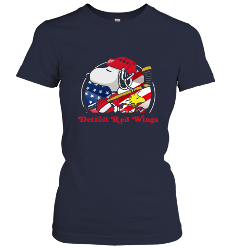 wlxf detroit red wings ice hockey snoopy and woodstock nhl ladies t shirt 20 front navy