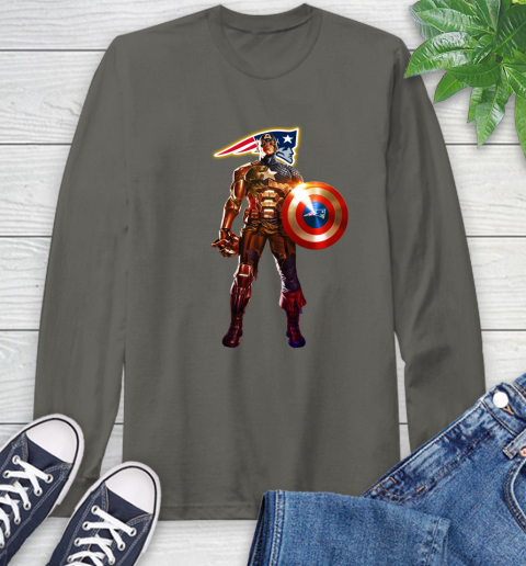 NFL Captain America Marvel Avengers Endgame Football Sports New England Patriots Long Sleeve T-Shirt 8