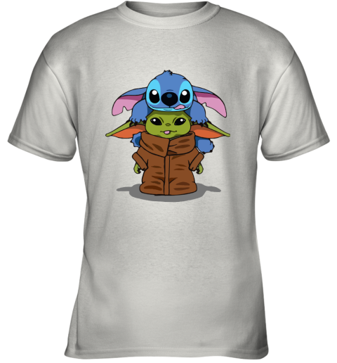 Stitch Climbing On Baby Yoda Star Wars Youth T-Shirt