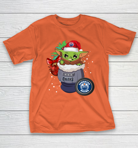 Edmonton Oilers Christmas Baby Yoda Star Wars Funny Happy NHL T-Shirt 6