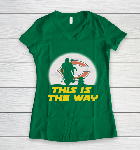 Chicago Bears NFL Football Star Wars Yoda And Mandalorian This Is The Way Women's V-Neck T-Shirt 3
