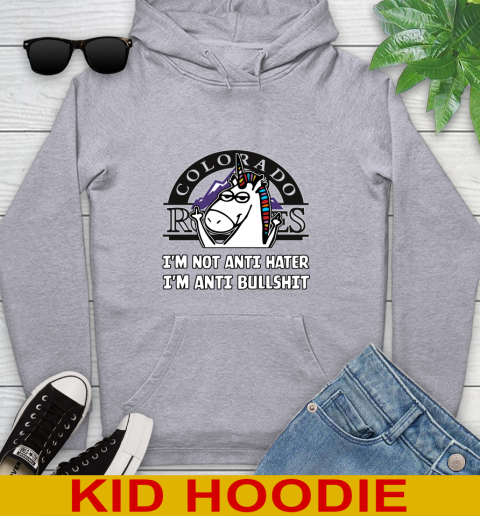 Colorado Rockies MLB Baseball Unicorn I'm Not Anti Hater I'm Anti Bullshit Youth Hoodie 6