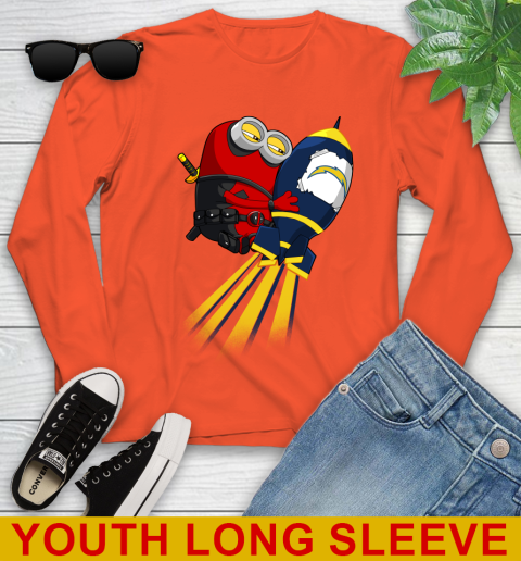 NFL Football Los Angeles Chargers Deadpool Minion Marvel Shirt Youth Long Sleeve 3