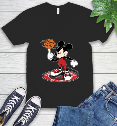 NBA Basketball Portland Trail Blazers Cheerful Mickey Disney Shirt V-Neck T-Shirt