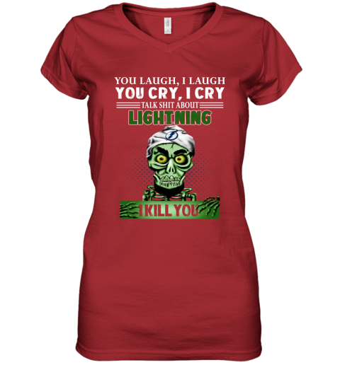 NHL Talk Shit About Tampa Bay Lightning I Kill You Achmed The Dead Terrorist Jeffrey Dunham Hockey TJMQBTsjEWJ women v neck t shirt 39 95 151514 front red