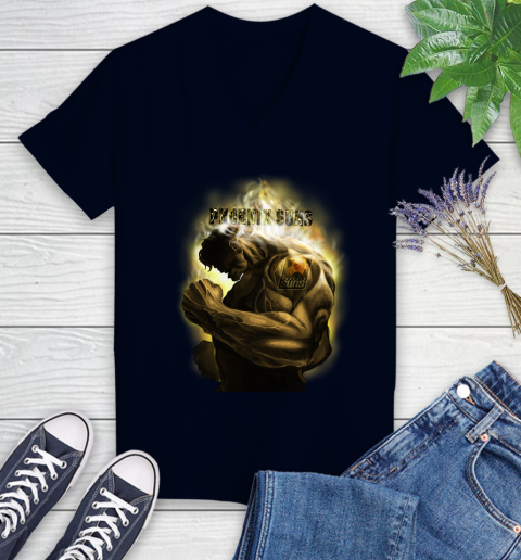 Phoenix Suns NBA Basketball Hulk Marvel Avengers Sports Women's V-Neck T-Shirt 2