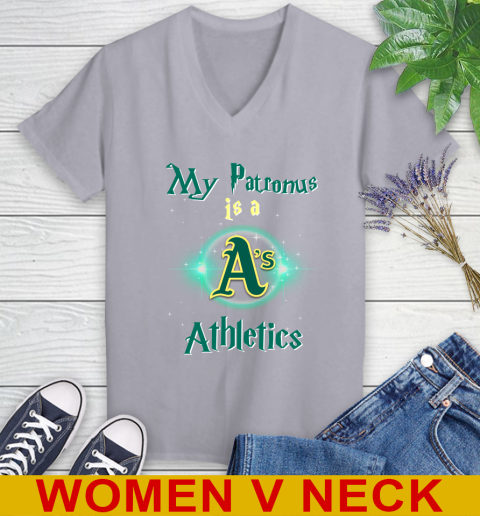 MLB Baseball Harry Potter My Patronus Is A Oakland Athletics Women's V-Neck T-Shirt 4