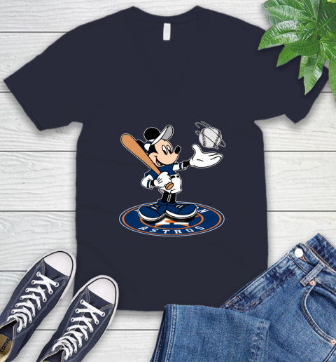 MLB Baseball Houston Astros Cheerful Mickey Disney Shirt V-Neck T-Shirt 3