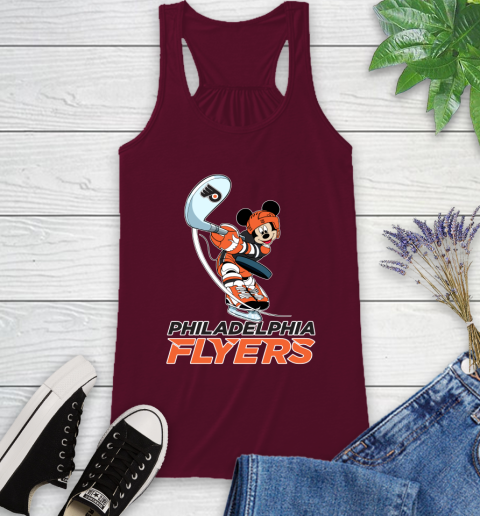 NHL Hockey Philadelphia Flyers Cheerful Mickey Mouse Shirt Racerback Tank 3