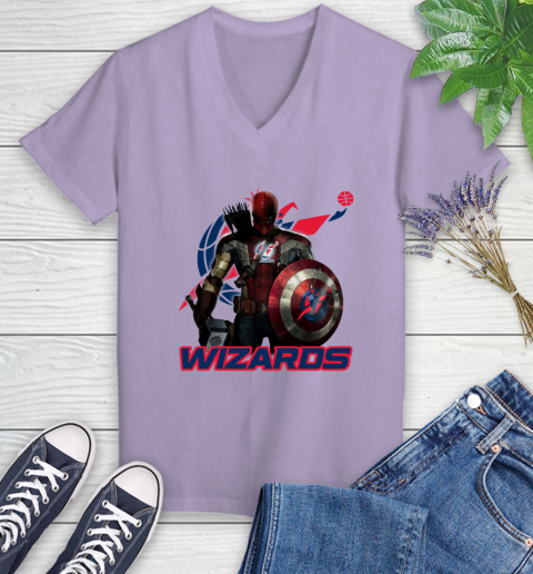 Washington Wizards NBA Basketball Captain America Thor Spider Man Hawkeye Avengers Women's V-Neck T-Shirt 14