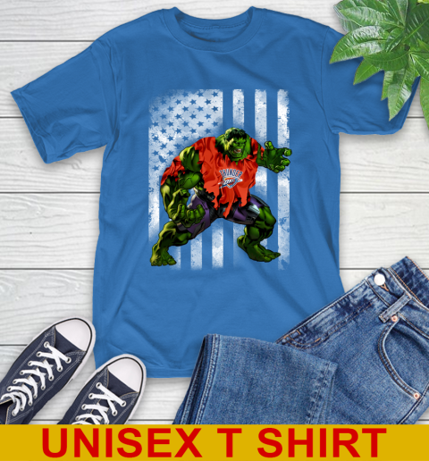 Oklahoma City Thunder Hulk Marvel Avengers NBA Basketball American Flag T-Shirt 11