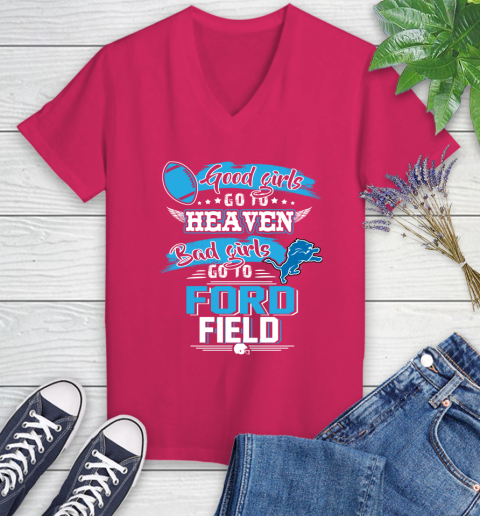 Detroit Lions NFL Bad Girls Go To Ford Field Shirt Women's V-Neck T-Shirt 9