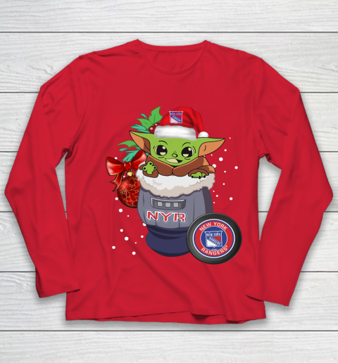New York Rangers Christmas Baby Yoda Star Wars Funny Happy NHL Youth Long Sleeve 10