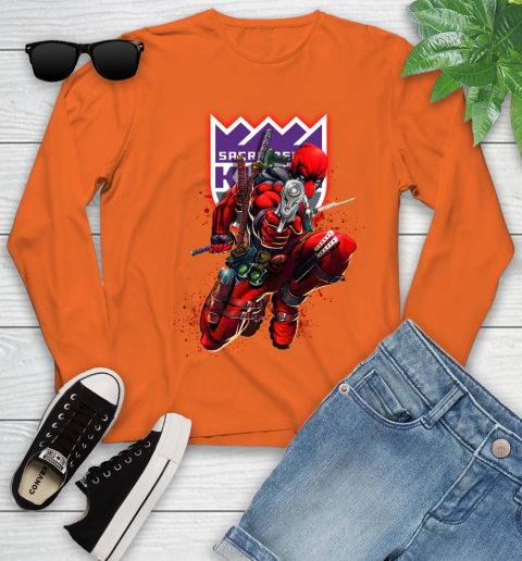 NBA Deadpool Marvel Comics Sports Basketball Sacramento Kings Youth Long Sleeve 4