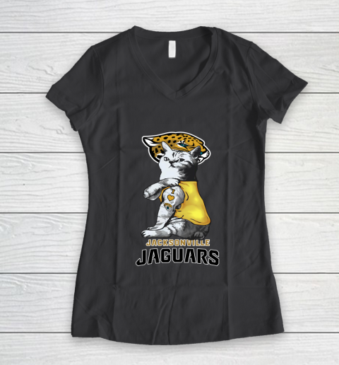 NFL Football My Cat Loves Jacksonville Jaguars Women's V-Neck T-Shirt 6