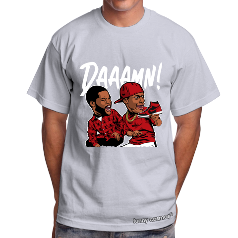Air Jordan 1 Reverse Bred Matching Sneaker Shirt Daaamn Meme Black And Red Sneaker Black Tshirt