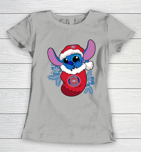Montreal Canadiens Christmas Stitch In The Sock Funny Disney NHL Women's T-Shirt 11