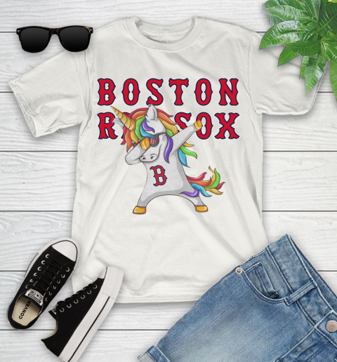 Boston Red Sox MLB Baseball Funny Unicorn Dabbing Sports Youth T-Shirt